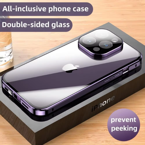 360º Magnetic Shield Case for iPhone with Double Glass and Anti-Peep Privacy Screen