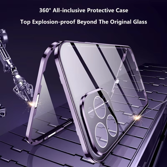 360º Magnetic Shield Case for iPhone with Double Glass and Anti-Peep Privacy Screen