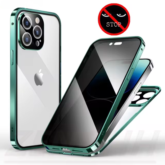 360º Magnetic Shield Case for iPhone with Double Glass and Anti-Peep Privacy Screen