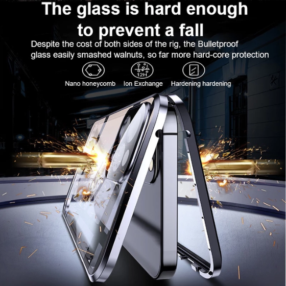 360º Magnetic Shield Case for iPhone with Double Glass and Anti-Peep Privacy Screen