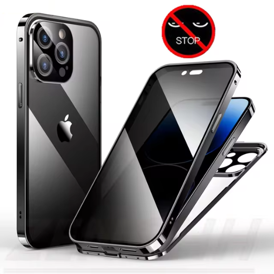 360º Magnetic Shield Case for iPhone with Double Glass and Anti-Peep Privacy Screen