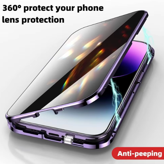 360º Magnetic Shield Case for iPhone with Double Glass and Anti-Peep Privacy Screen