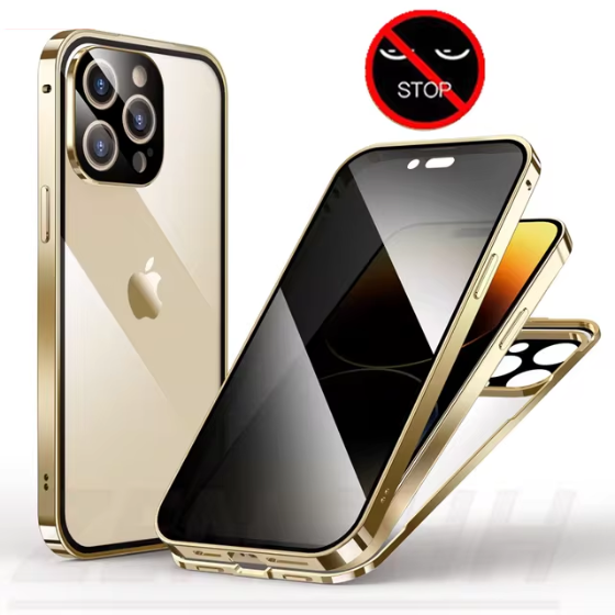 360º Magnetic Shield Case for iPhone with Double Glass and Anti-Peep Privacy Screen