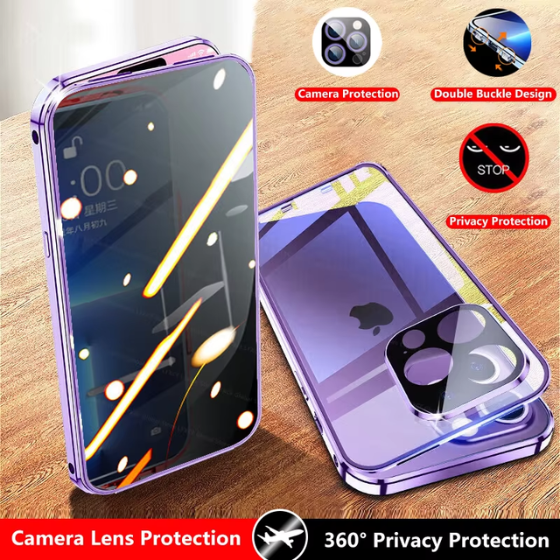 360º Magnetic Shield Case for iPhone with Double Glass and Anti-Peep Privacy Screen