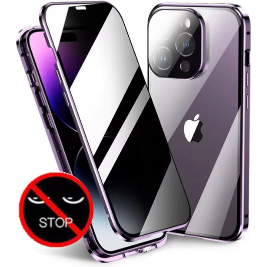 360º Magnetic Shield Case for iPhone with Double Glass and Anti-Peep Privacy Screen