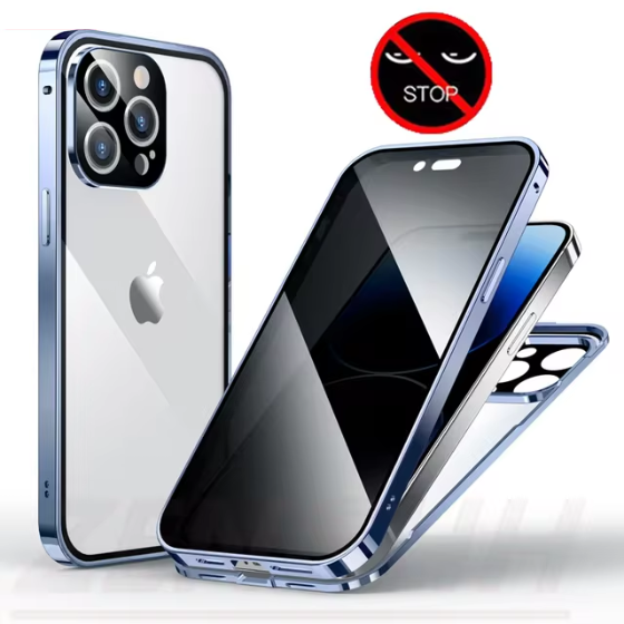 360º Magnetic Shield Case for iPhone with Double Glass and Anti-Peep Privacy Screen