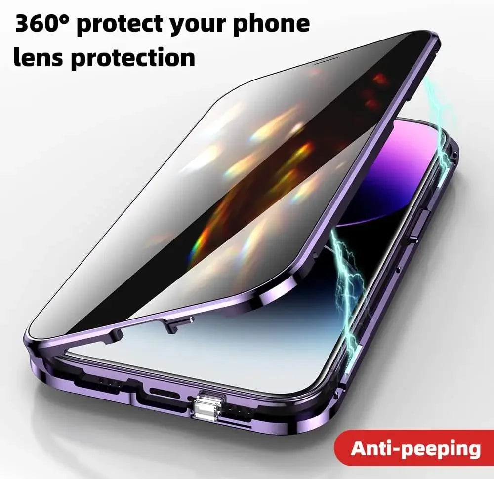 360º Magnetic Shield Case for iPhone with Double Glass and Anti-Peep Privacy Screen