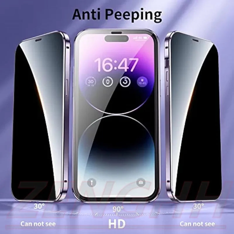 360º Magnetic Shield Case for iPhone with Double Glass and Anti-Peep Privacy Screen