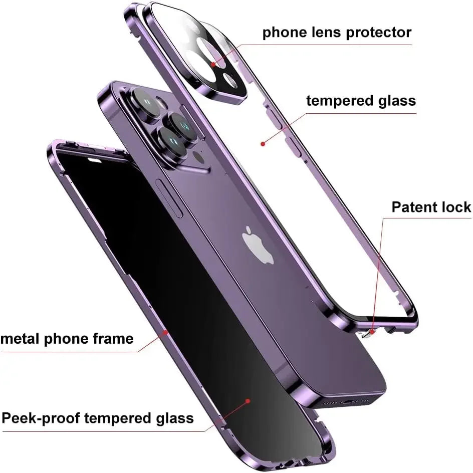 360º Magnetic Shield Case for iPhone with Double Glass and Anti-Peep Privacy Screen