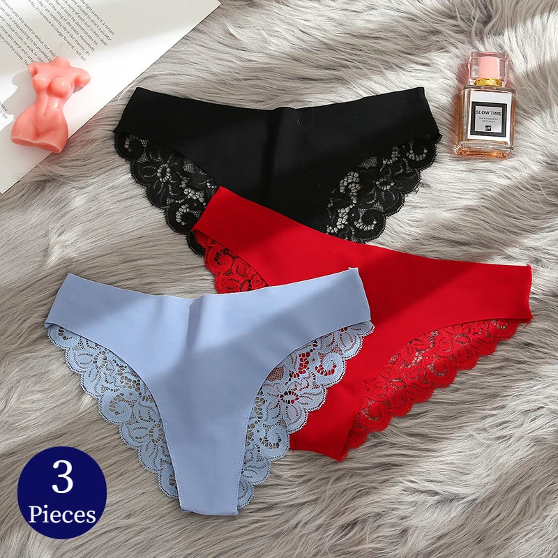 Buy 1 and Get 3 - Silk Bliss: Romantic Lace Panties with French Lace